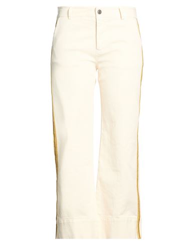 Woman Pants Ivory Size 10 Cotton, Elastane