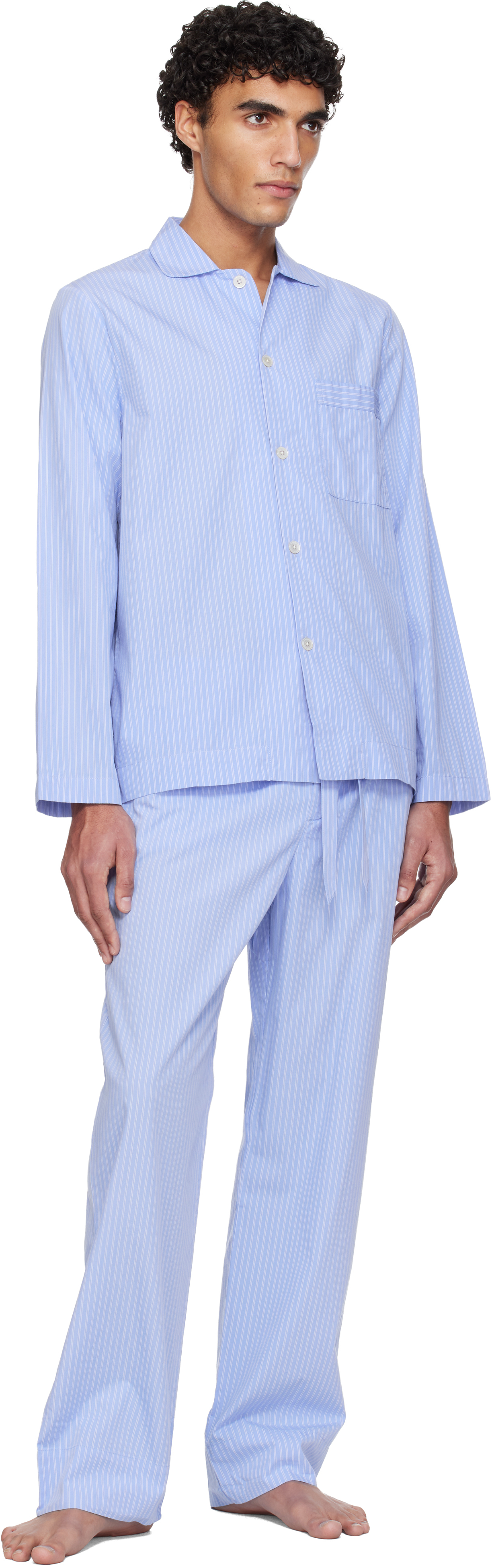 Blue Poplin Long-Sleeved Pyjama Shirt
