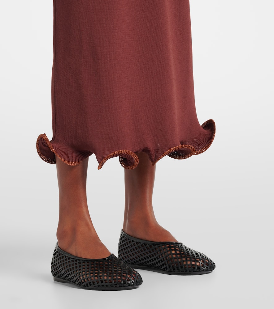 Knitted ruffled midi dress