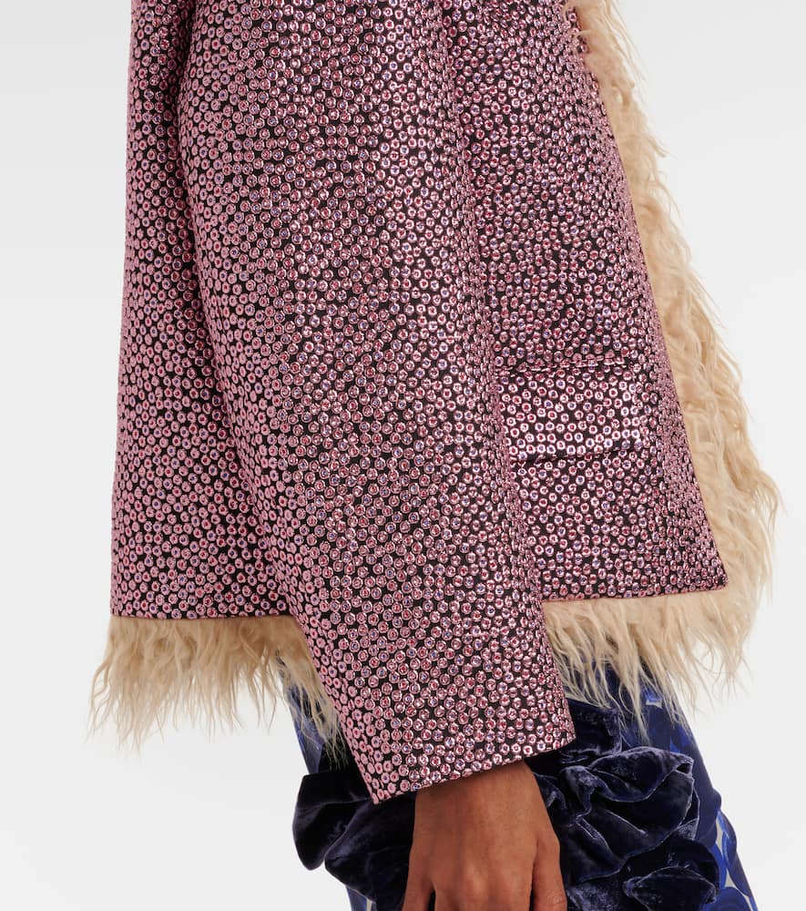 Faux fur-trimmed metallic jacket