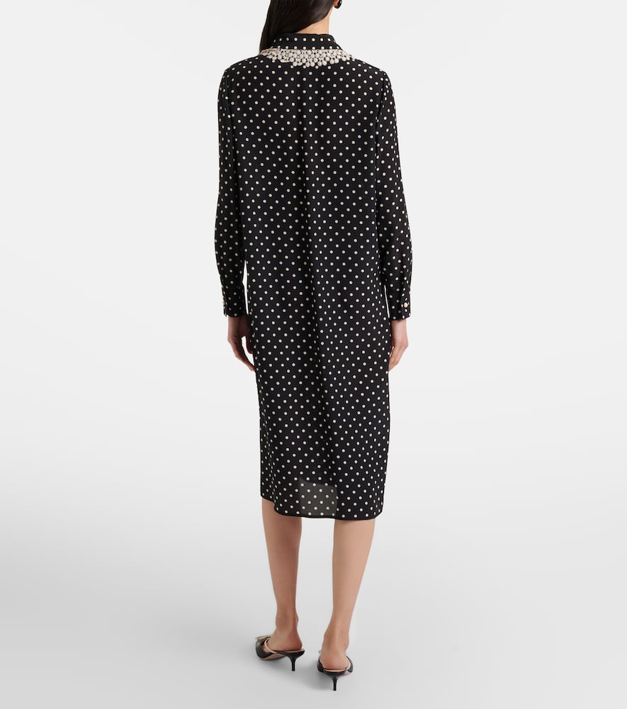 Polka-dot lace-trimmed silk shirt dress
