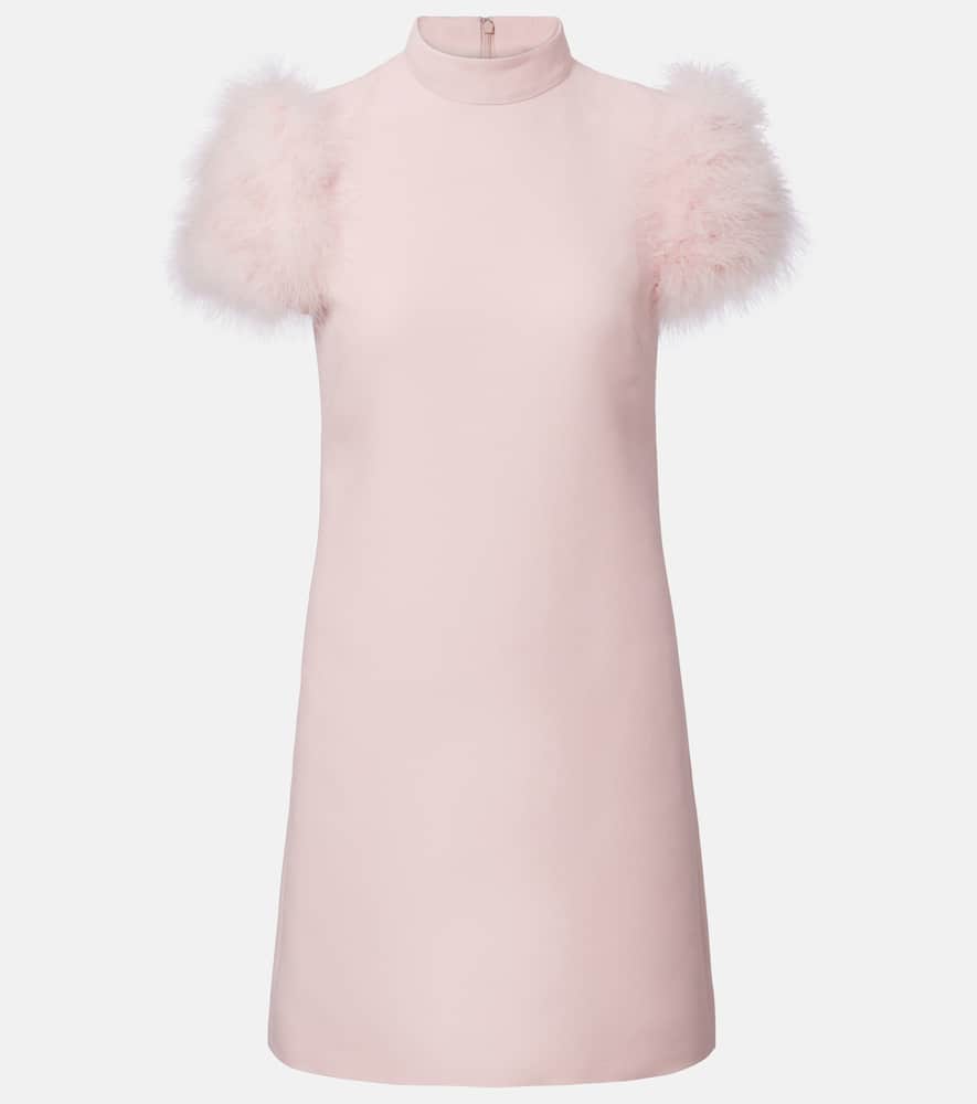 Feather-trimmed turtleneck Crepe Couture minidress