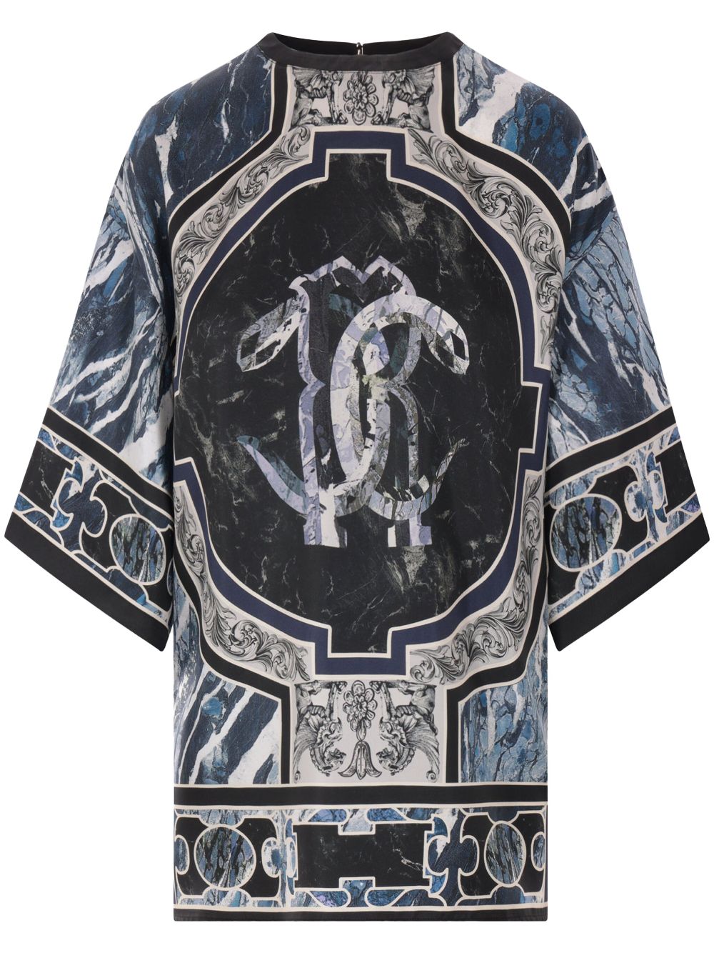 Marble-print silk blouse - Blue