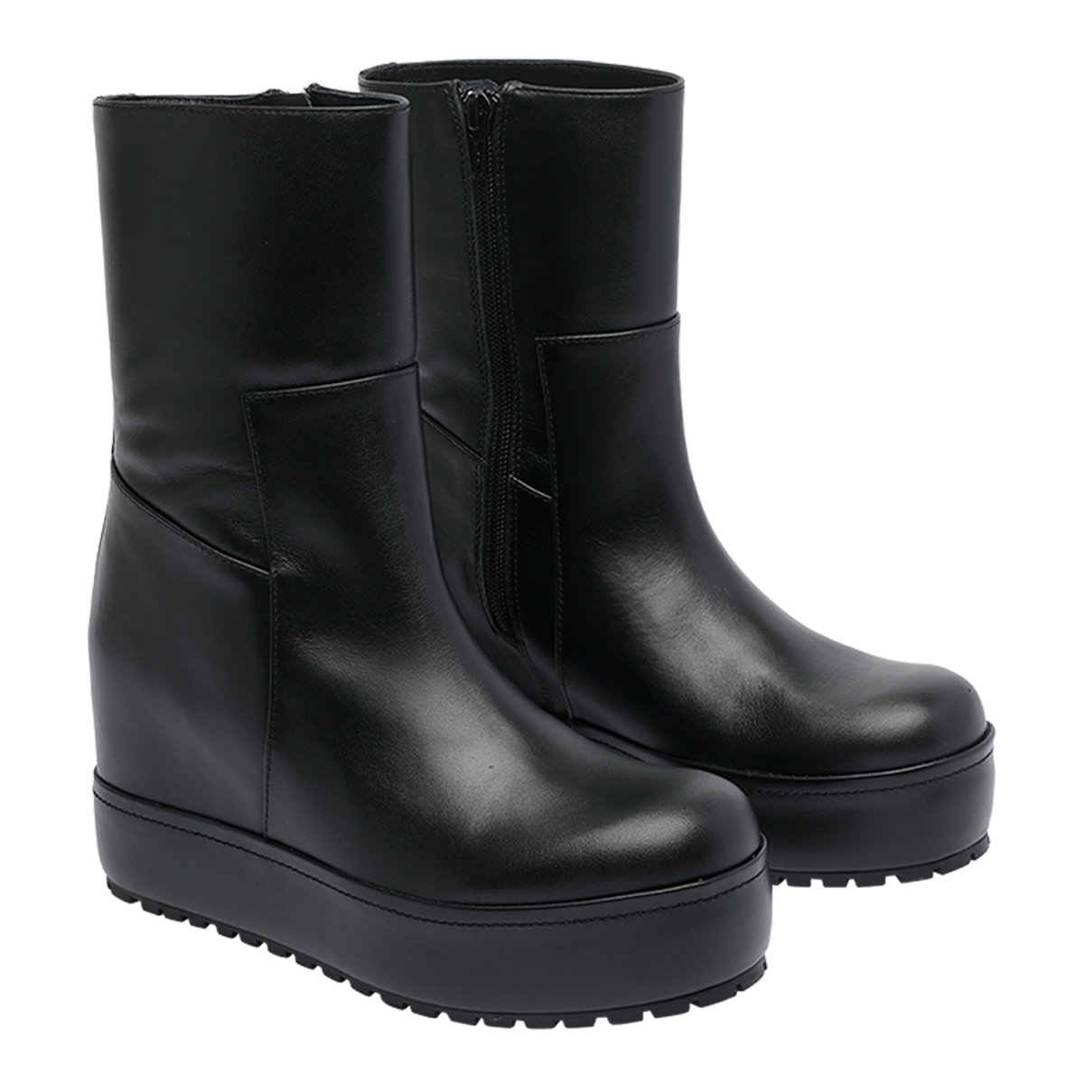 Boots Black Calf Leather/rubber Sole - Women