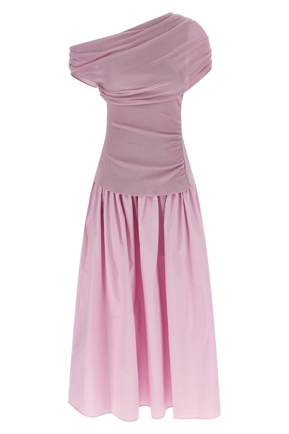 'Pink Cotton Draped Knit Midi' Dress