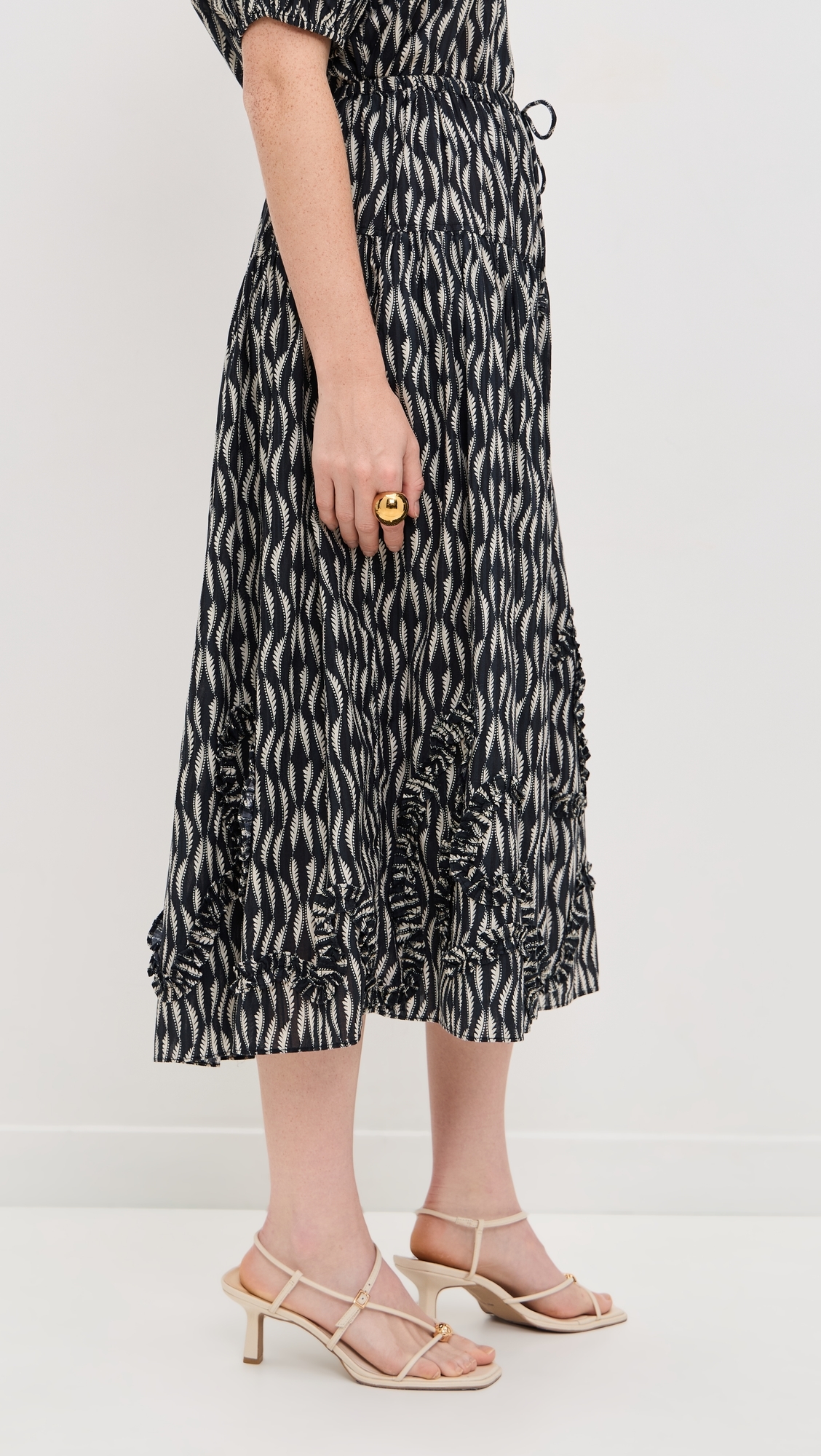 Alexandra Ruffled Cotton Midi Skirt Graphite