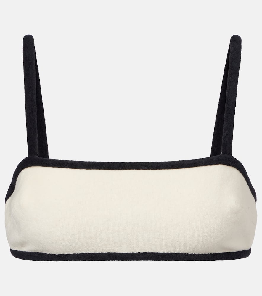 Cotton-blend terry bikini top