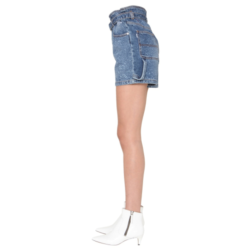 Paint-splatter print denim shorts