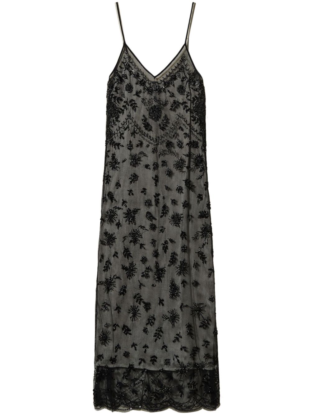 Embroidered-design midi dress - 00006_NERO