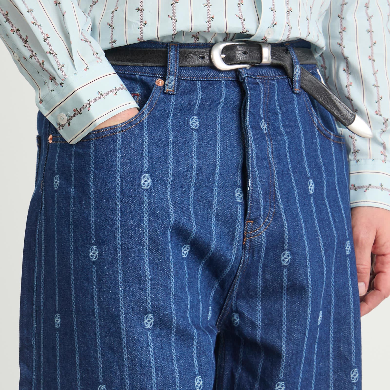Drole De Monsieur Monogram Denim Jeans Stone Wash
