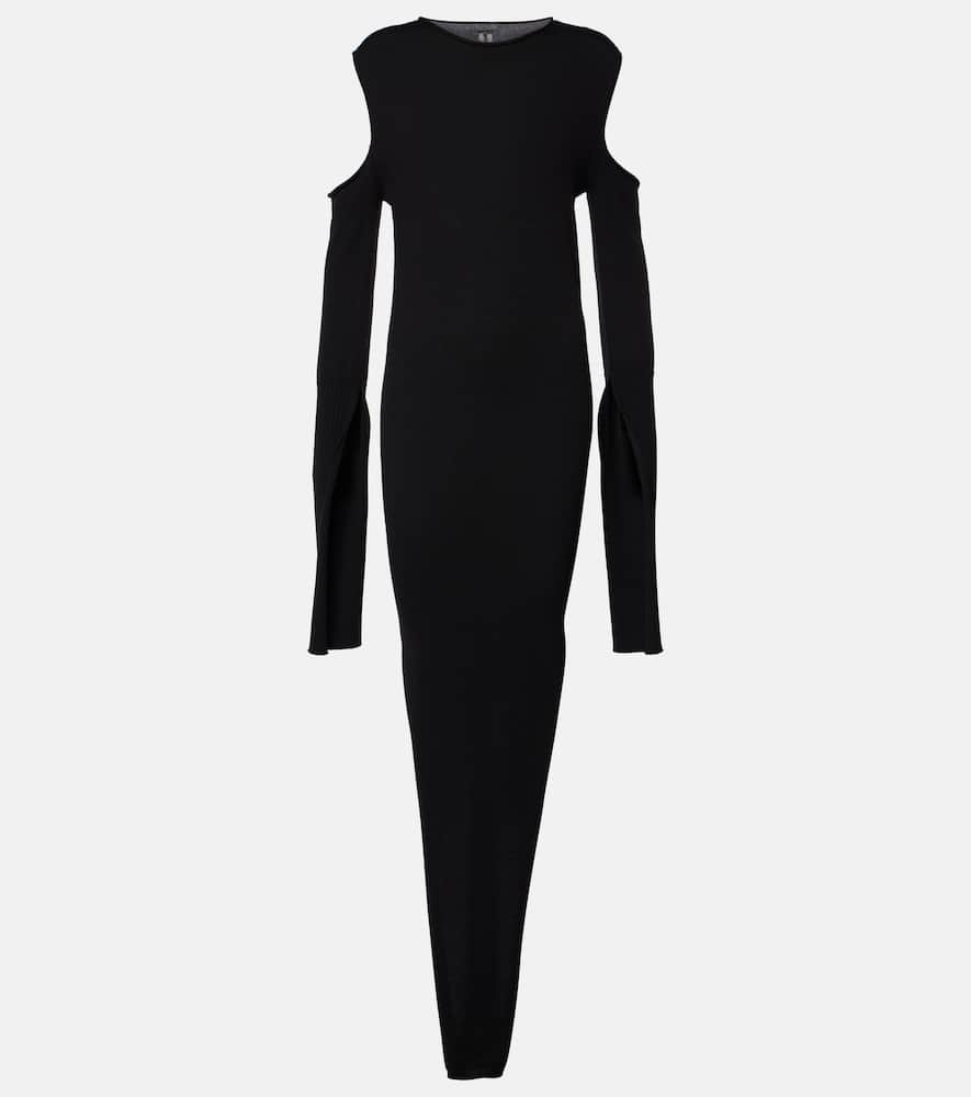 Caped wool maxi dress