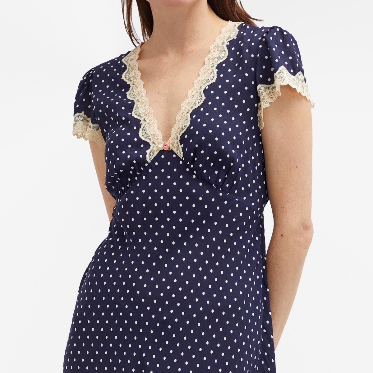 Women's Clarice Polka Dot Midi Dress in Navy Polka Dot