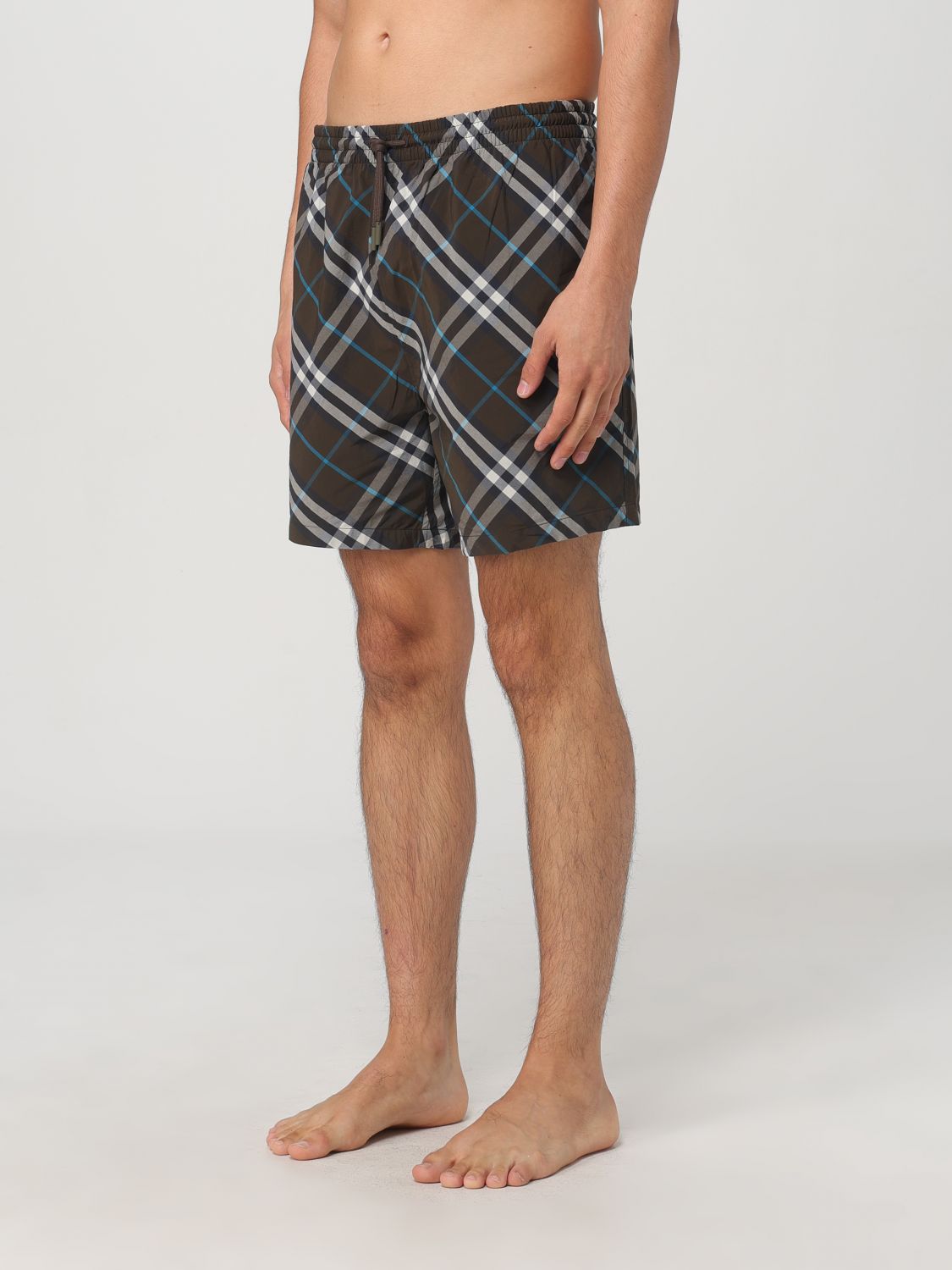 Checked drawstring-waist swim shorts - Green