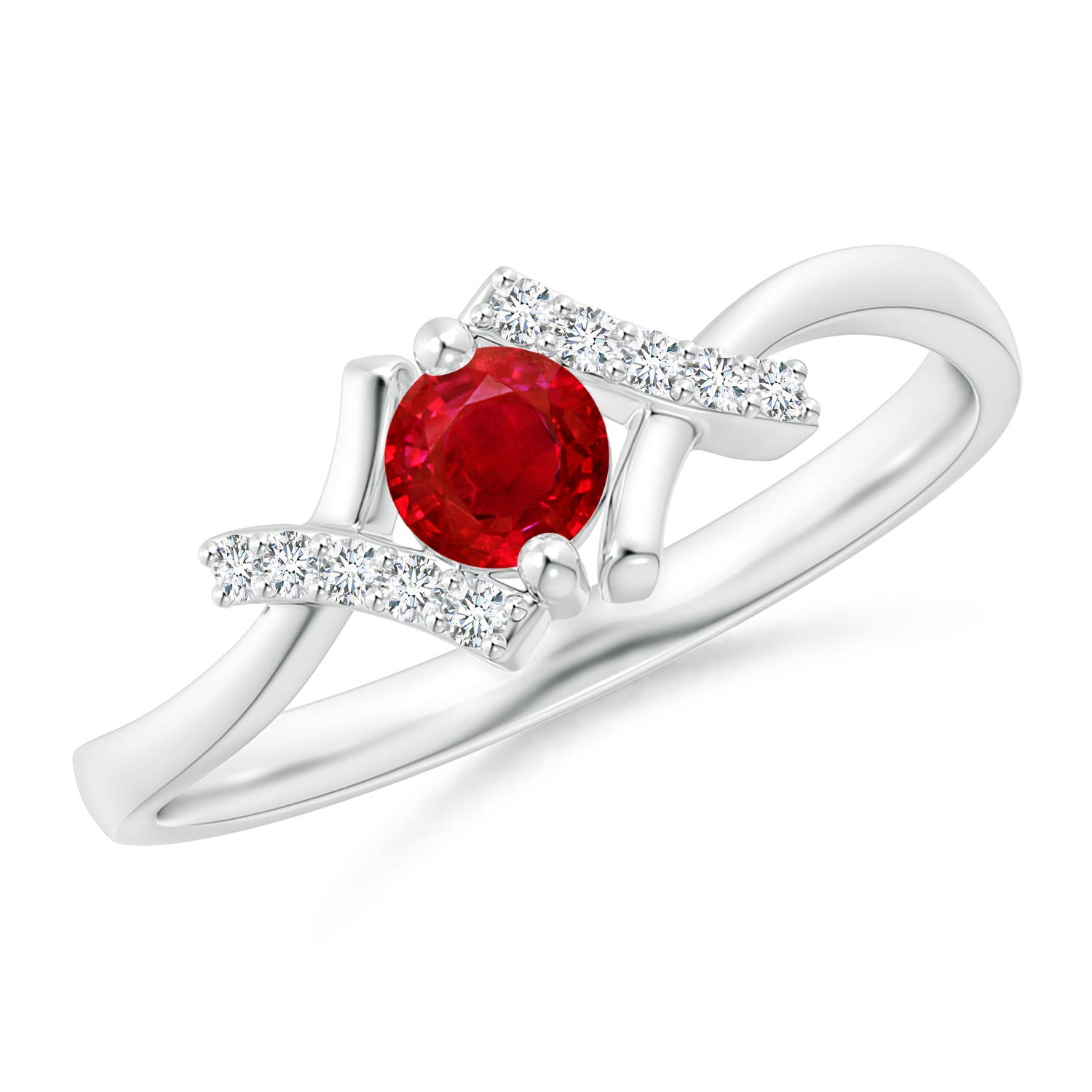 Angara 0.34 Carat Solitaire Ruby Bypass Promise Ring with Diamond Accents in 18K White Gold
