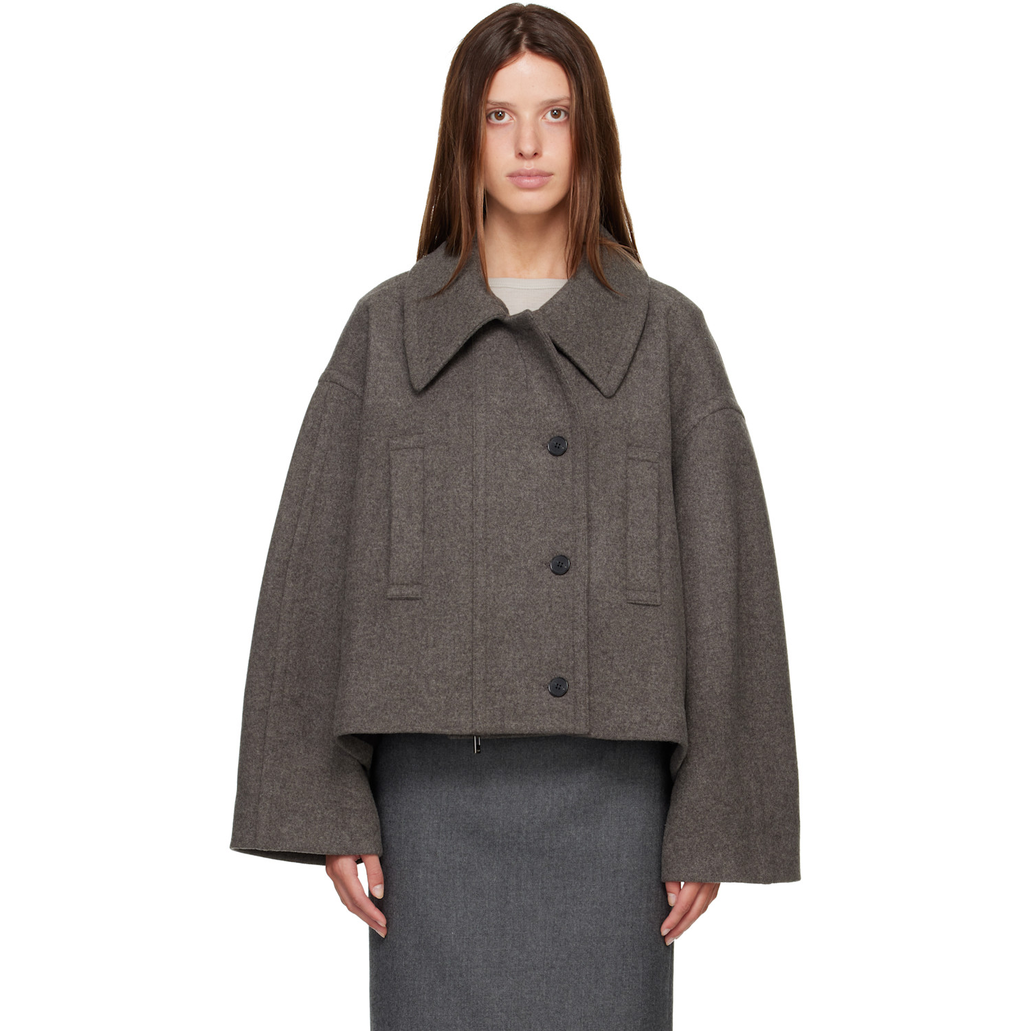 Gray Palma Wool Cash Double Short Jacket