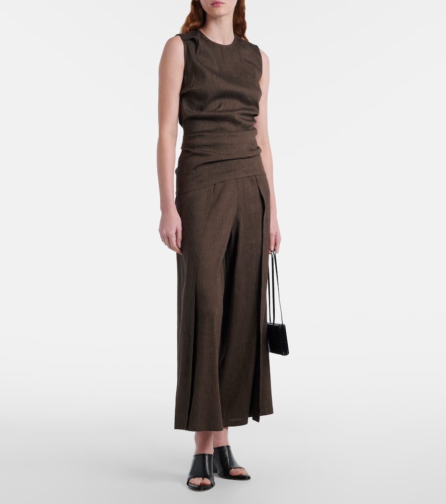 Anoushka draped linen-blend slub top