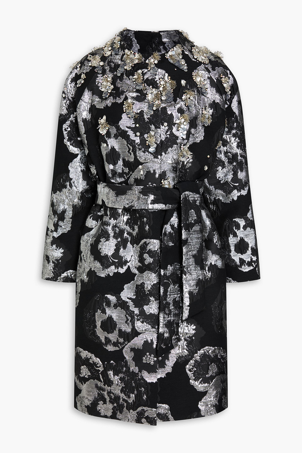 Embellished cotton-blend jacquard coat - Black - XL