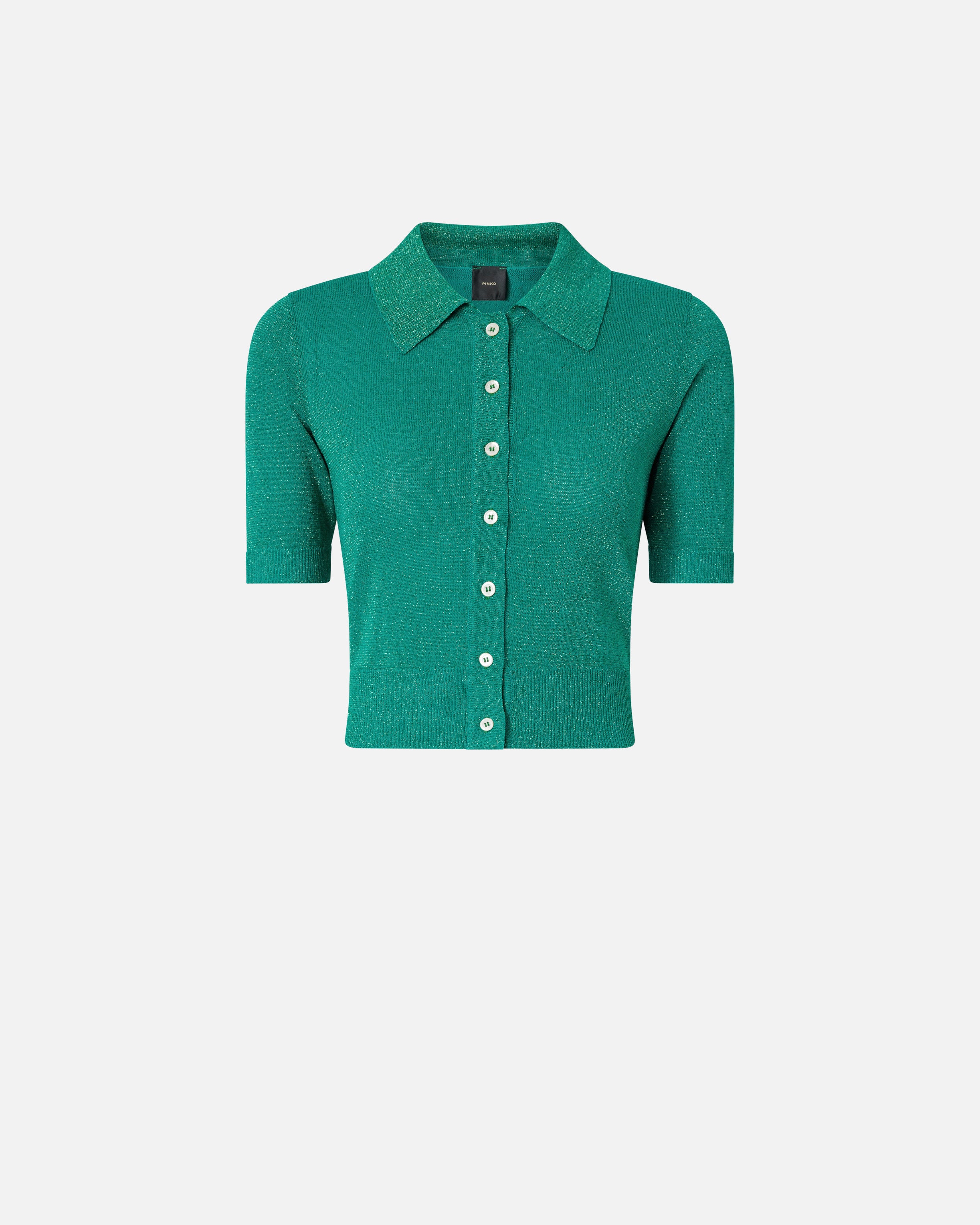 Cropped, short-sleeved cardigan with collar - L
