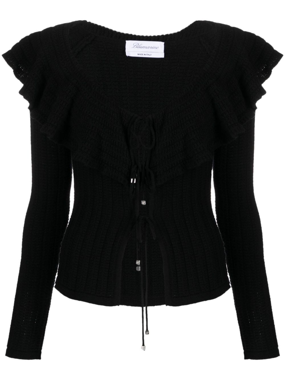 Ruffled crochet wool cardigan - Black