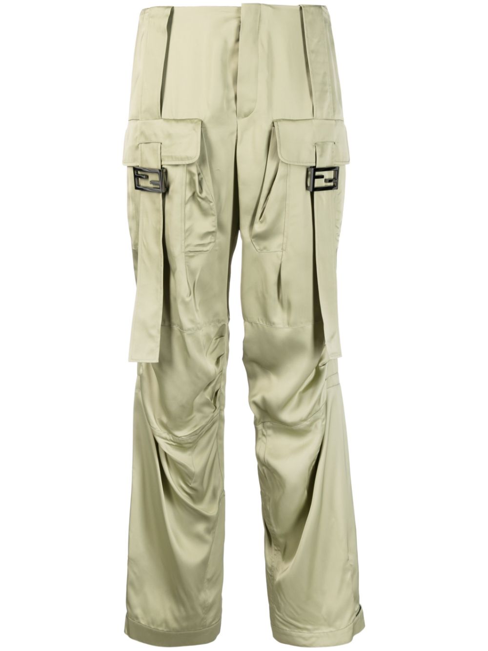 Satin-finish cargo trousers - Green