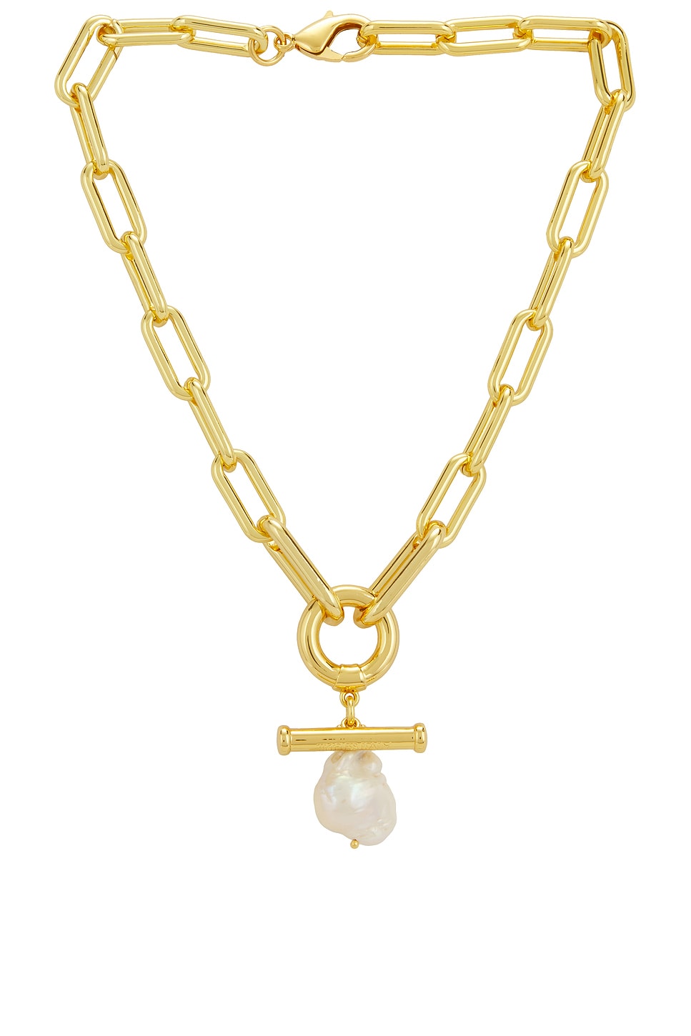 Timeless Pearly Pearl Pendant Chain Necklace in Gold - Metallic Gold.  a