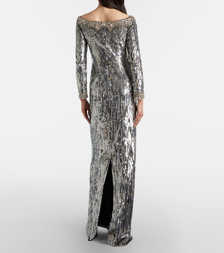 Marine sequined off-shoulder gown