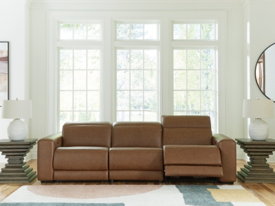 Rally-Up 3-Piece Dual Power Leather Reclining Modular Sectional Sofa, Caramel