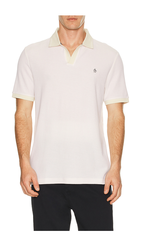 Original Penguin Jacquard Honeycomb Polo in Cream. - S also in L, XL/1X