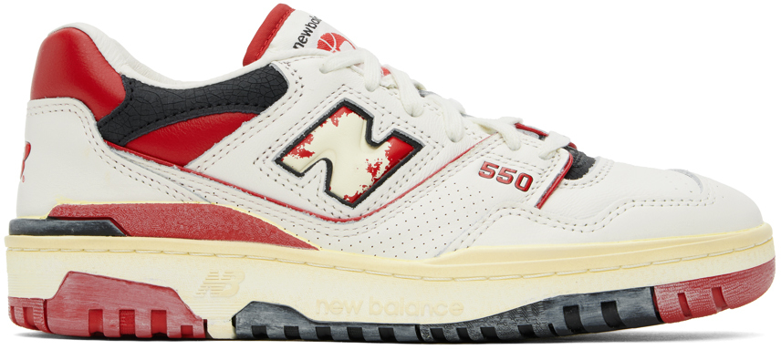 New Balance White & Red 550 Sneakers