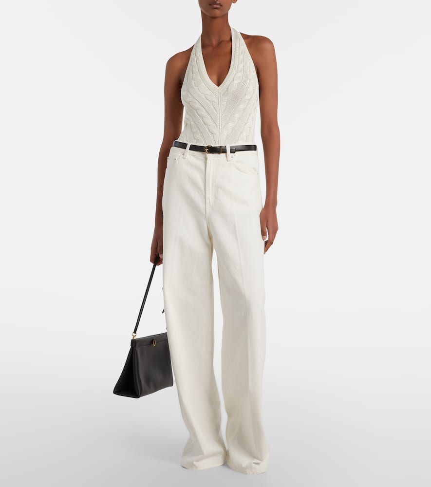 Cable-knit halterneck silk top