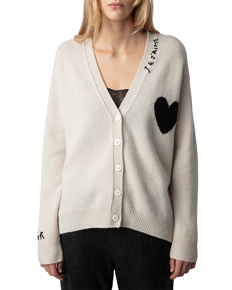 Mirka heart-embroidered cashmere cardigan - Neutrals