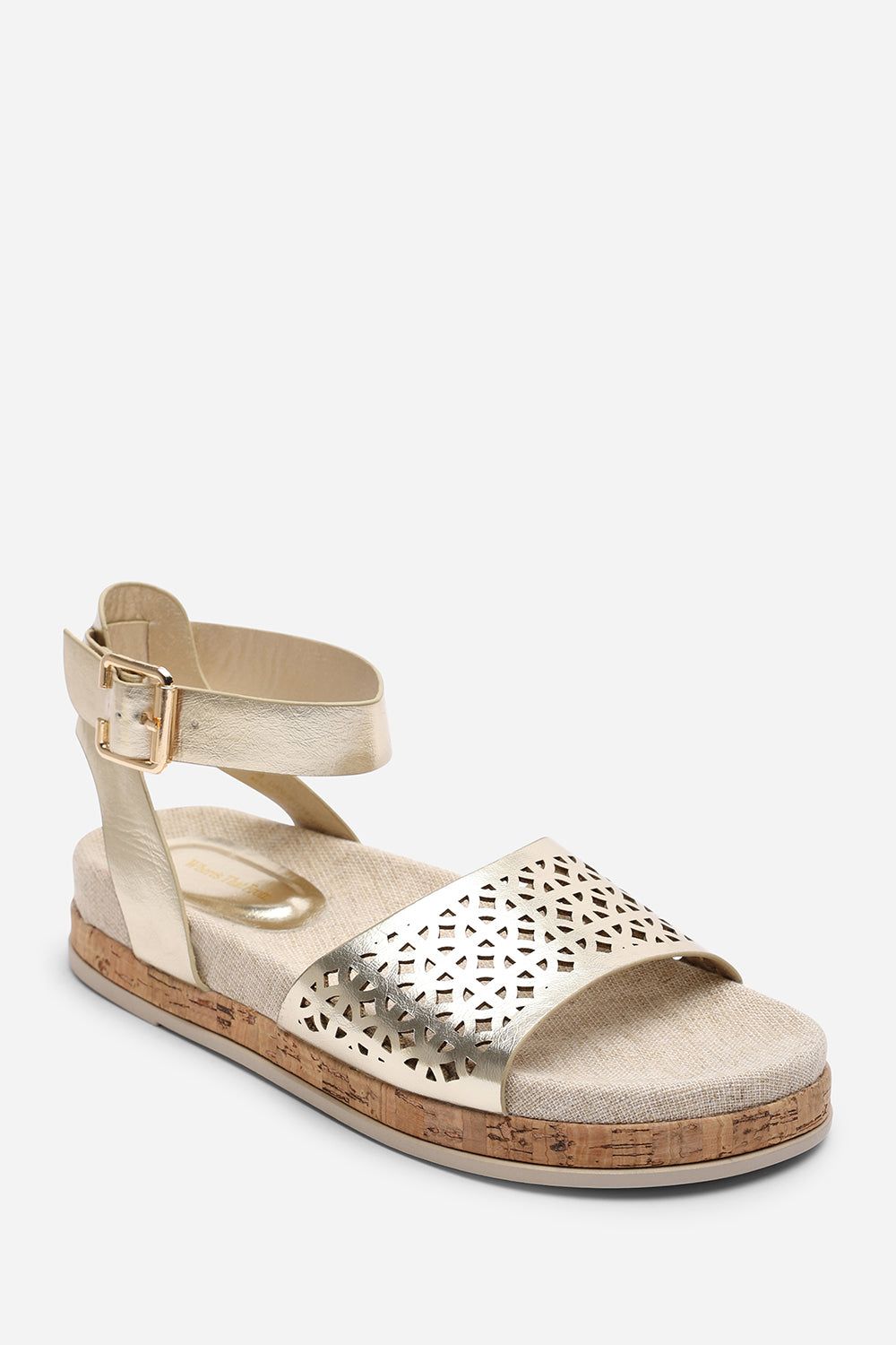 Where's That From Women's 'Brissa' Cut Out Strap Sandals with Buckle Ankle Closure in Metallic Gold