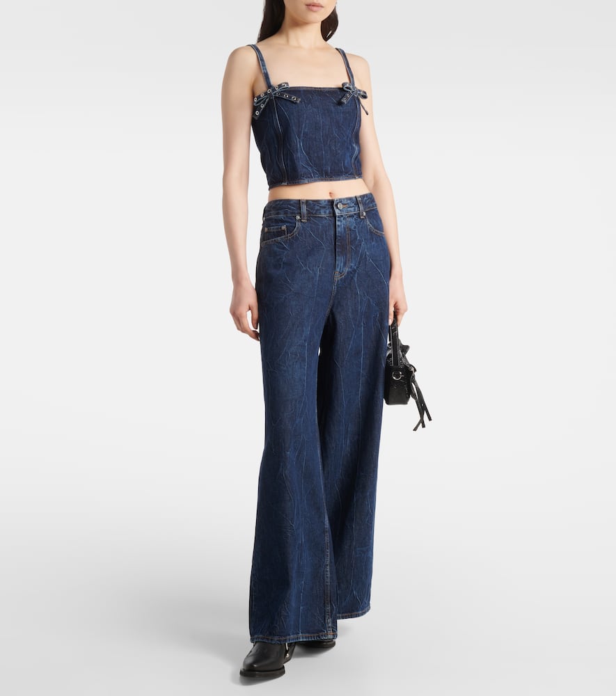 Bow-detail denim crop top