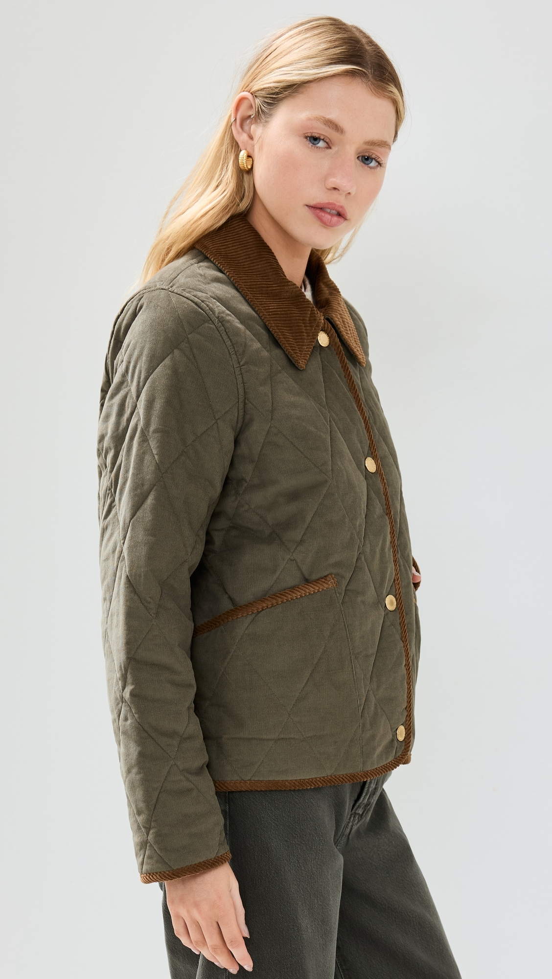 Emilia Quilted Jacket Deep Olive/Sky Dress Tartan