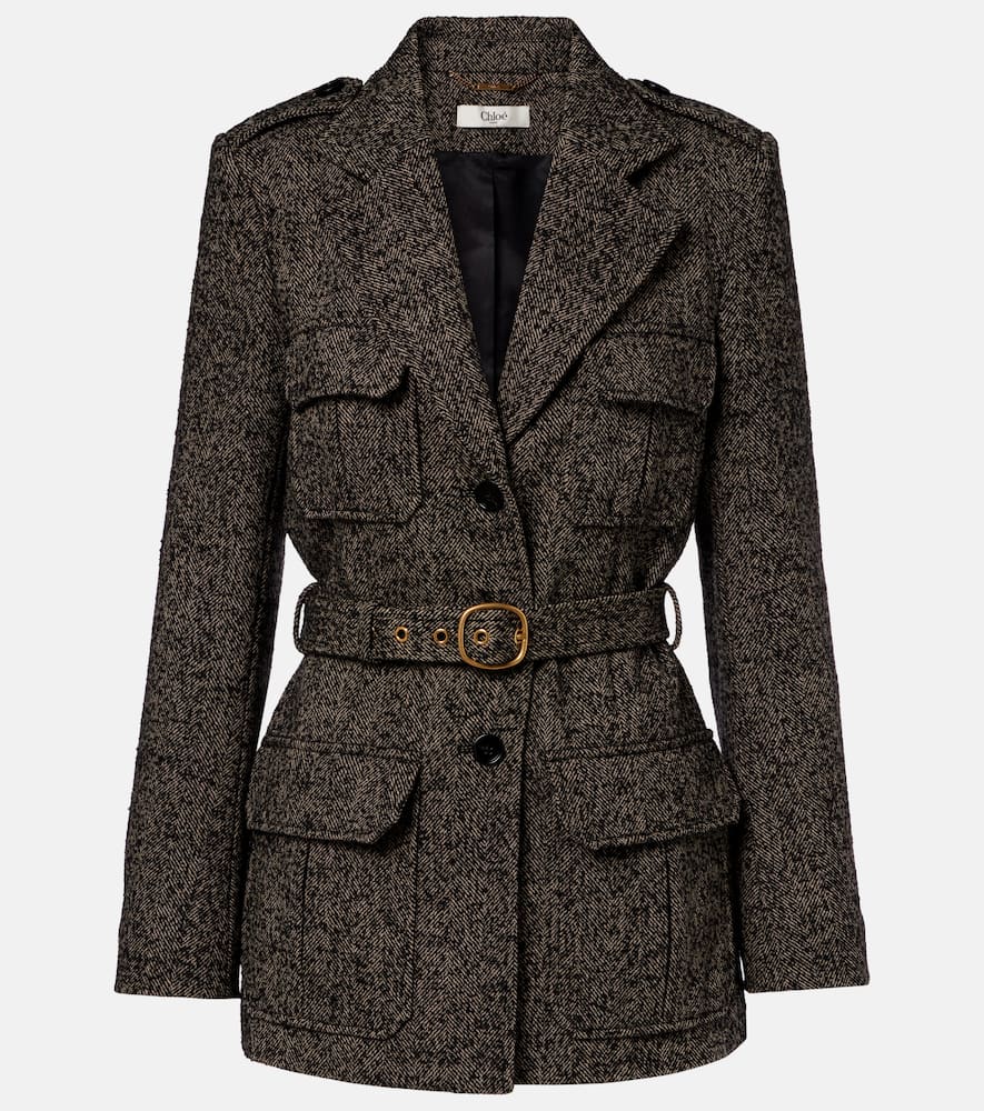 Chloé Belted herringbone wool-blend coat
