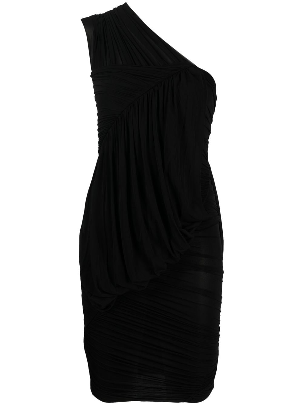 One-Shoulder Draped Dress — Black