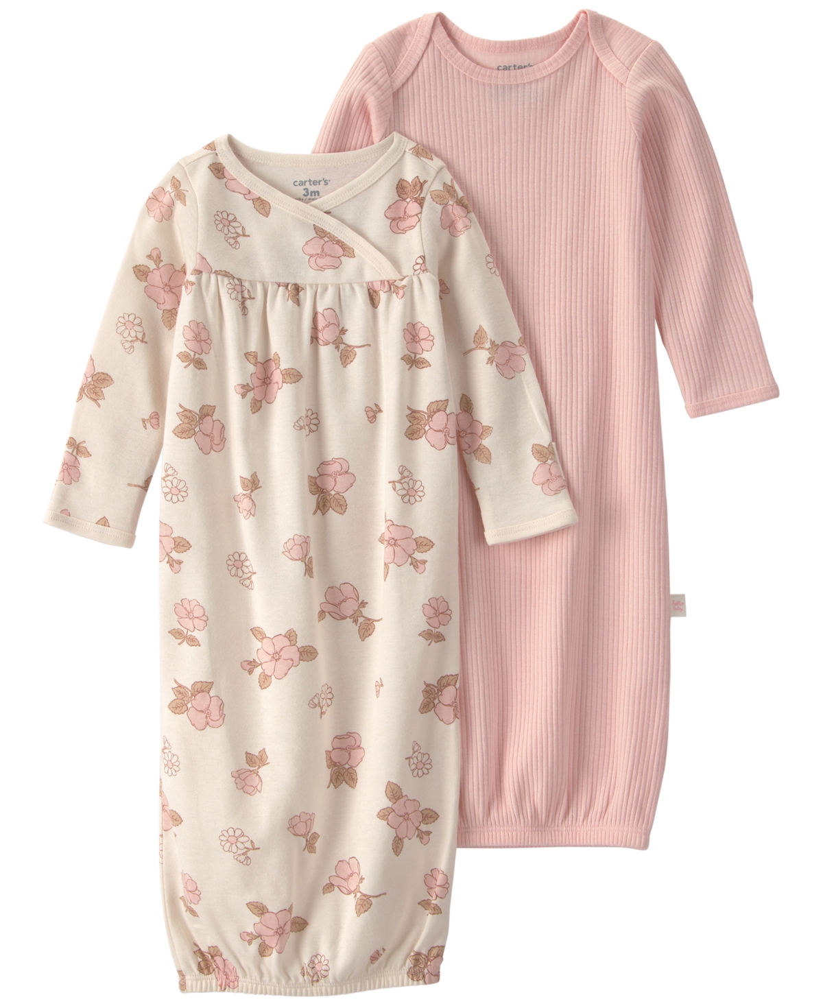 Baby Girls' Floral Sleeper Gowns, 2-Pack - Pink/Ivory