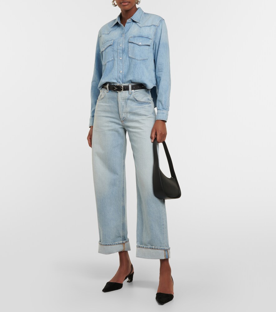 Cropped cotton denim shirt