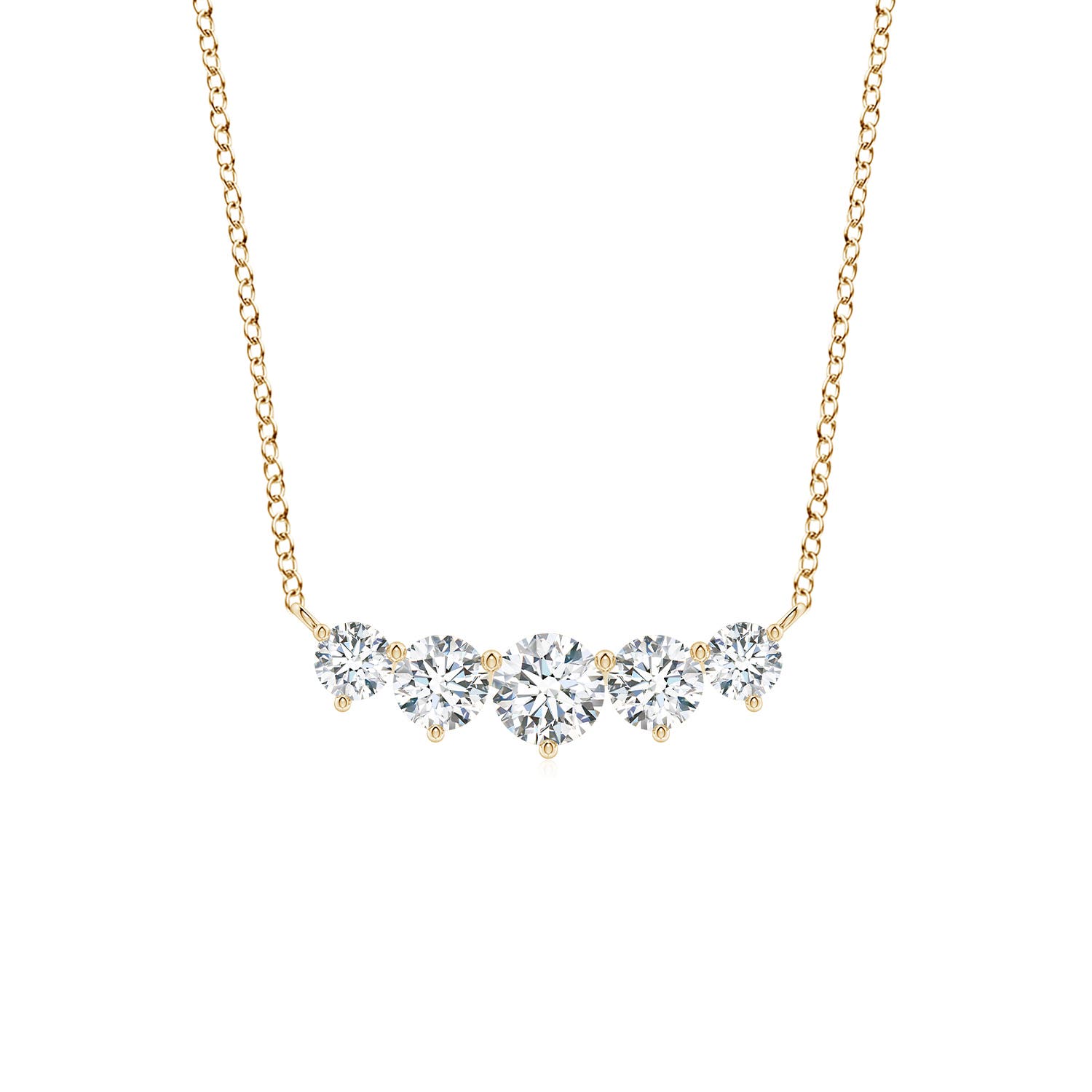 Angara 1.52 CTW Graduated Five Stone Round Lab-Grown Diamond Necklace in 14K Yellow Gold