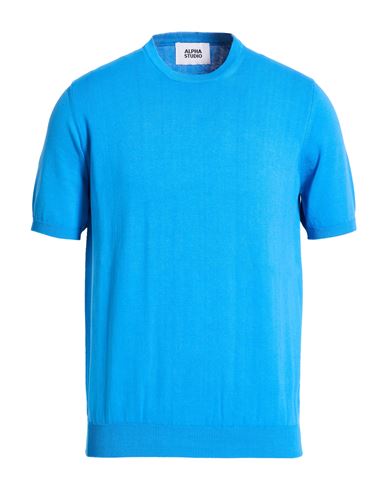 Man Sweater Bright blue Size 40 Cotton
