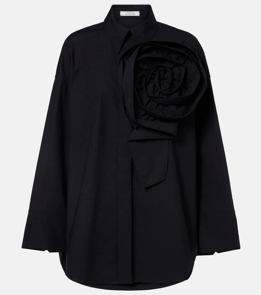 Floral-appliqué oversized cotton-blend shirt