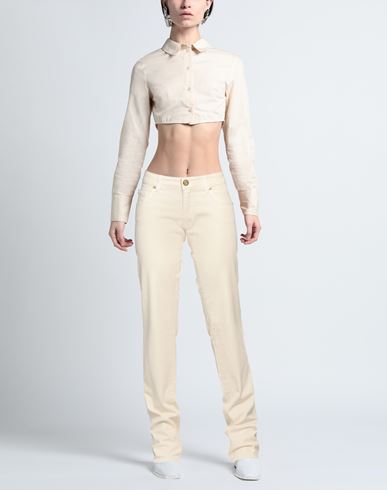 Woman Jeans Cream Size 12 Cotton, Elastane