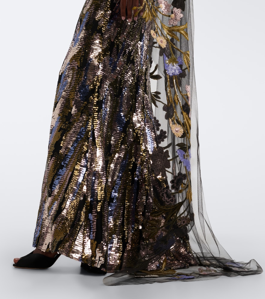 Floral sequined caped gown