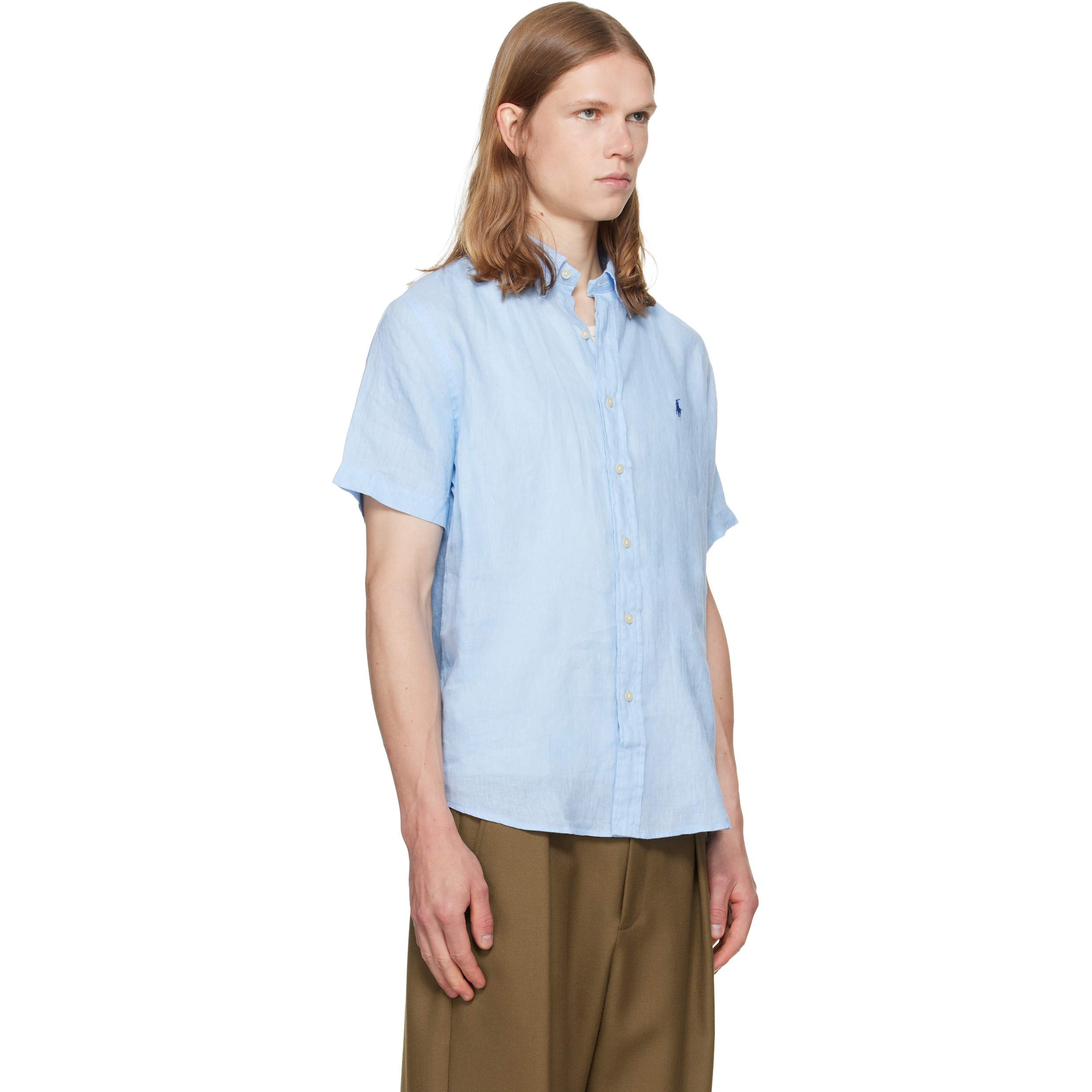 Blue Linen Short Sleeve Sport Shirt
