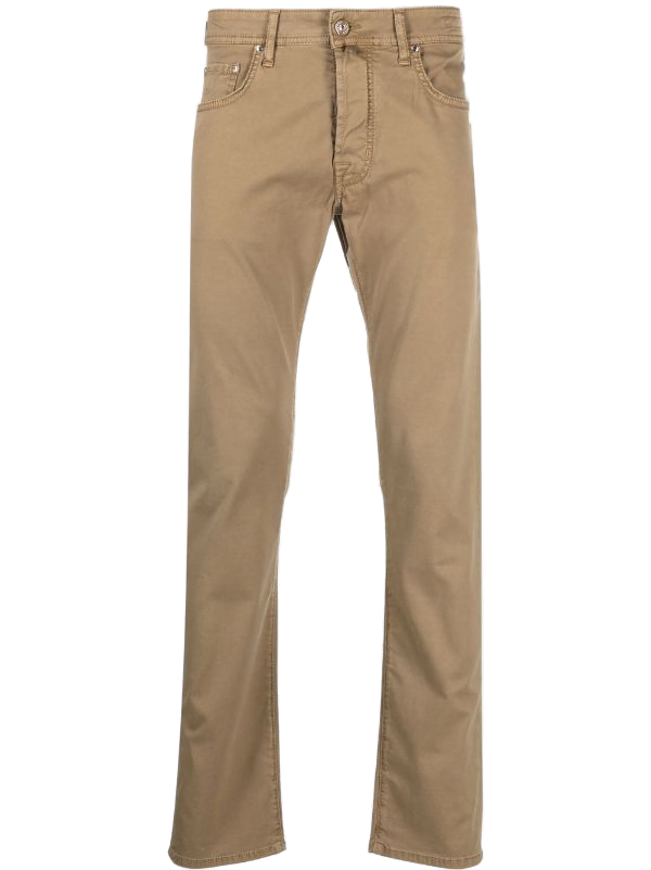 Cotton-Stretch Slim-Fit Trousers — Beige