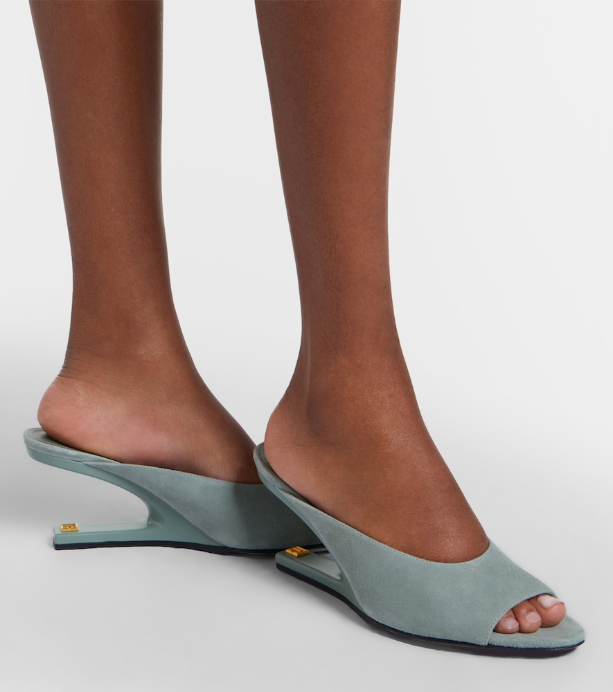 Suede cutout wedge mules