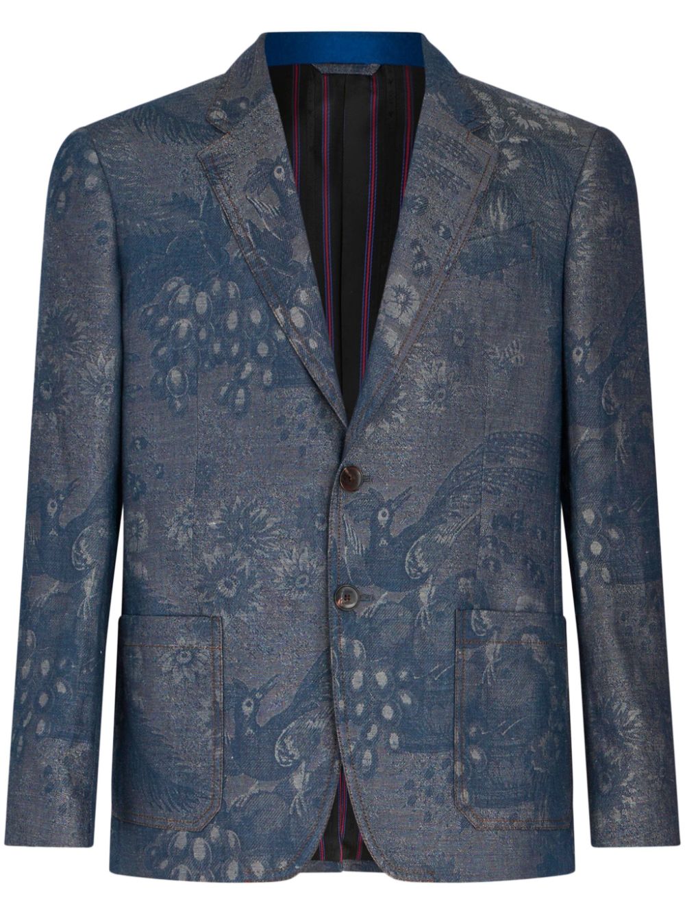 Patterned-jacquard denim blazer - Blue