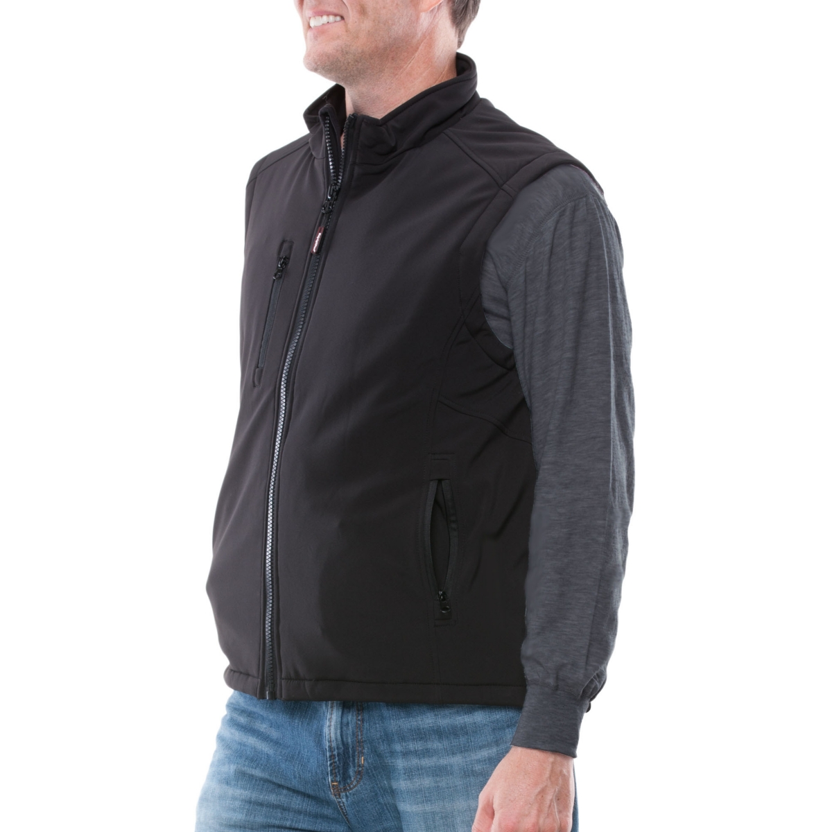 Men's Insulated Softshell Vest - Warm Work Vest, Water-Repellent, Windproof, Lightweight, Durable Cold-Weather Gear - Black