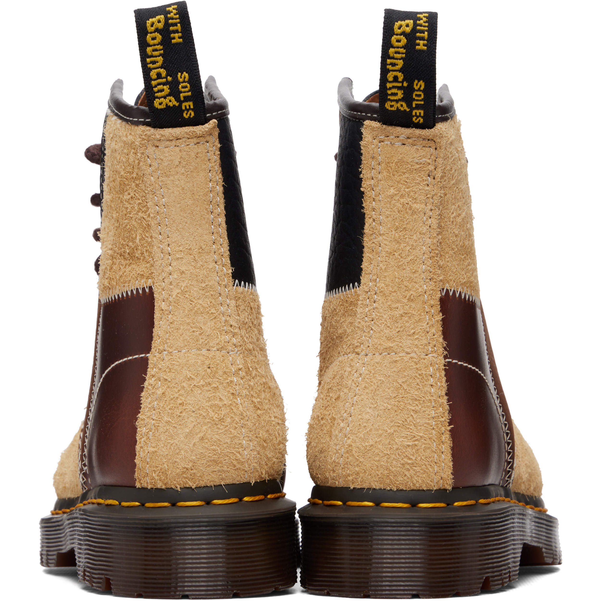 Brown & Beige 1460 Patchwork 8 Eye Lace Up Boots