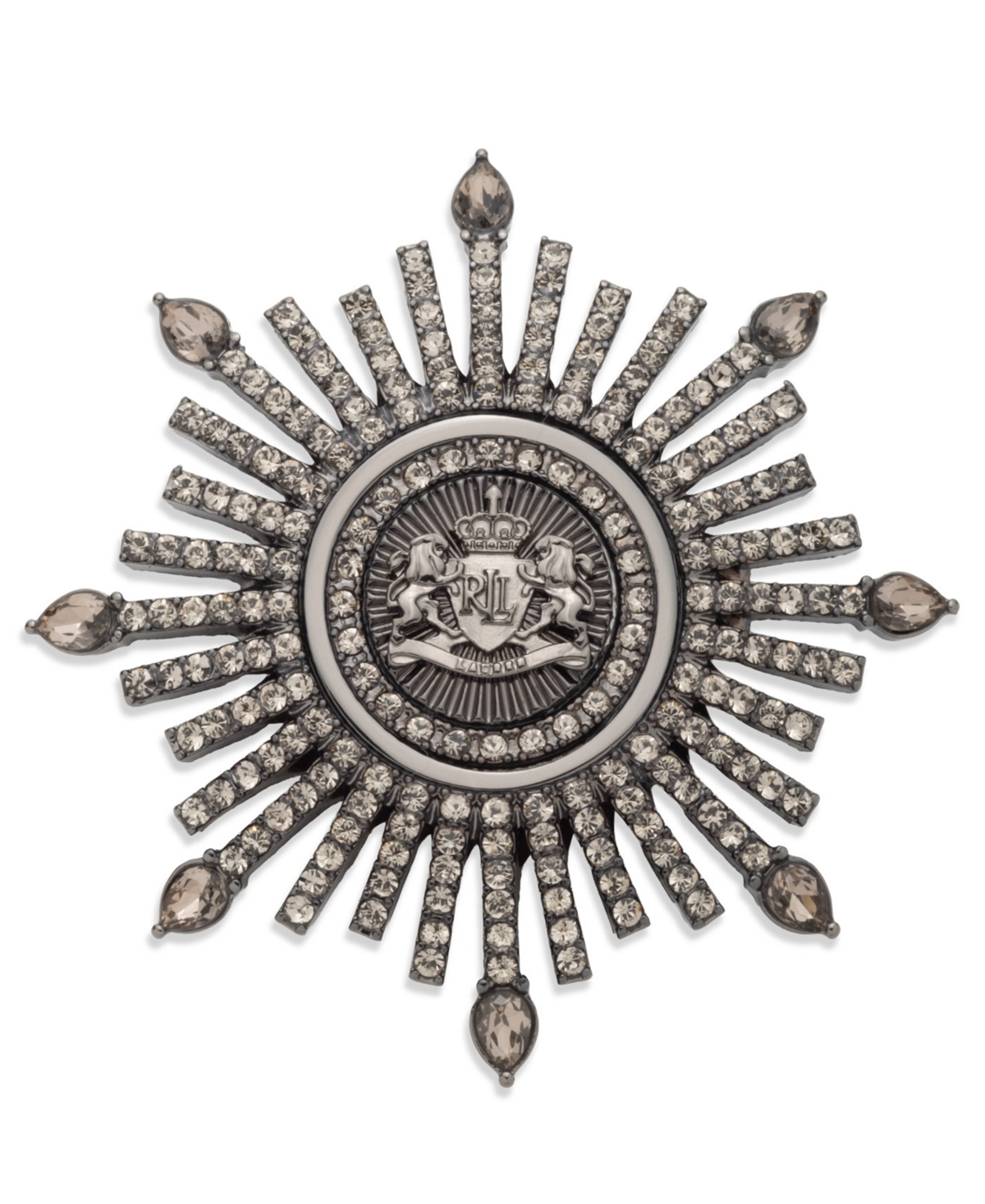 Two-Tone Crystal Crest Burst Pin - Dark Gray